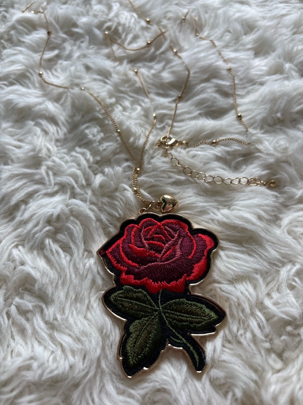 Gold Chain Necklace with Red Rose Pendant